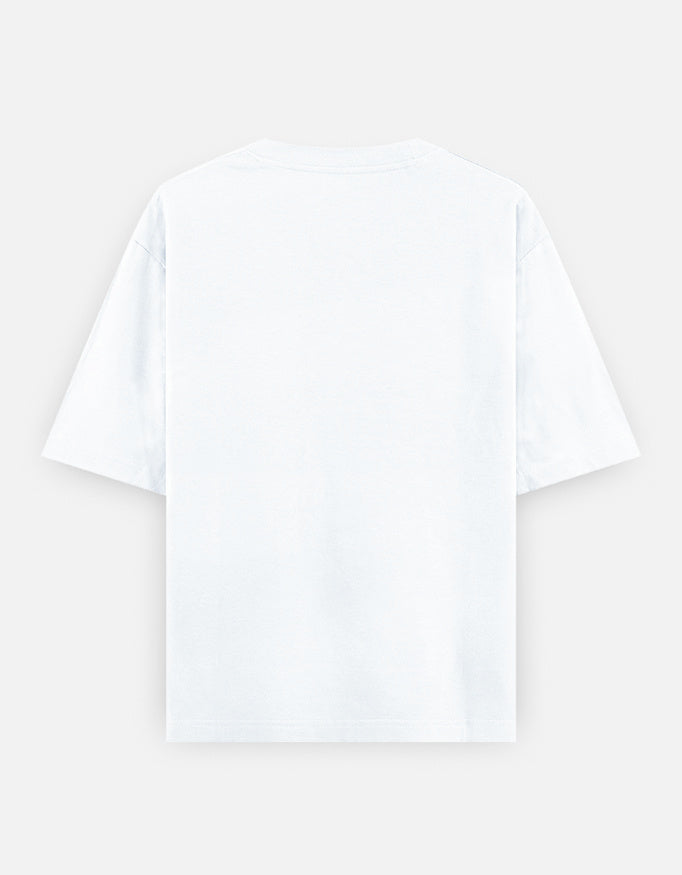 White unisex oversized T-shirt, crew neck, plain back view