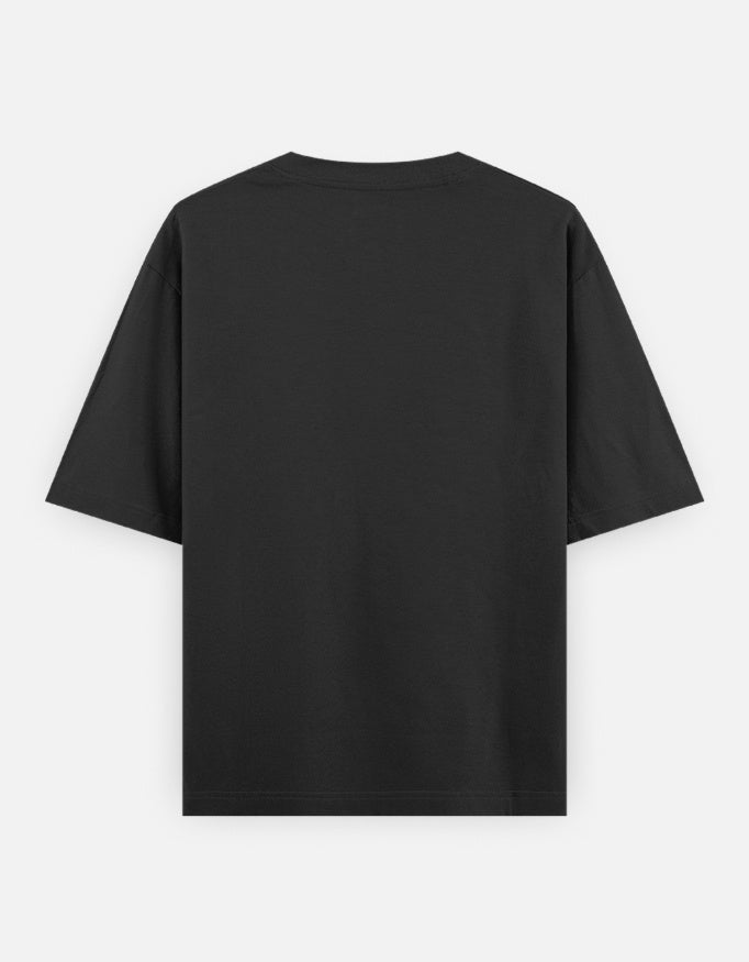 Black unisex oversized T-shirt, crew neck, plain back view
