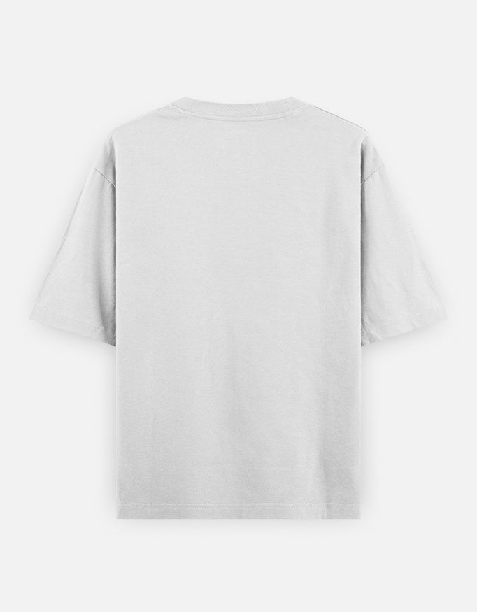 White oversized unisex T-shirt back view with smooth fabric and crew neckline