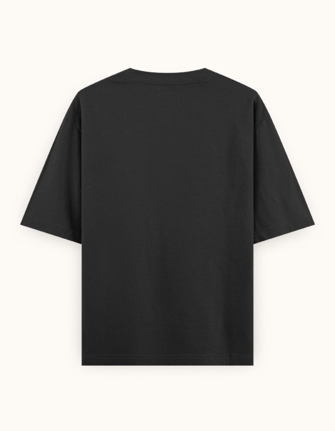 Black oversized unisex t-shirt back view, plain