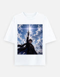 White oversized unisex T-shirt with front square graphic print