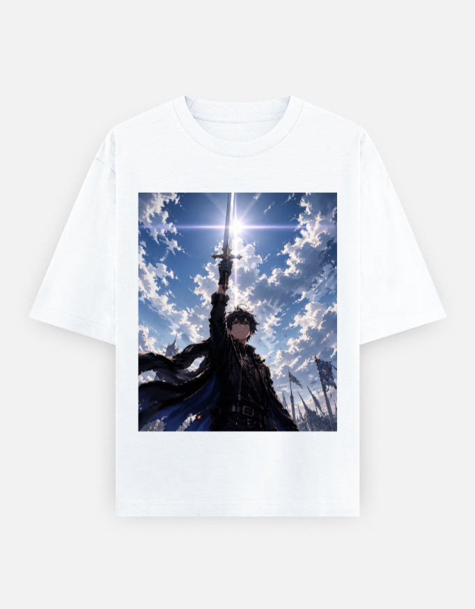 White oversized unisex T-shirt with front square graphic print
