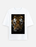 White oversized graphic T-shirt with tiger face print