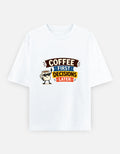 White oversized unisex T-shirt with coffee graphic front print