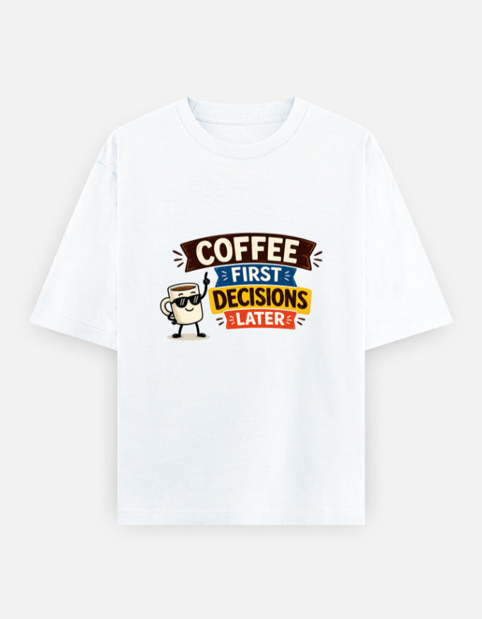 White oversized unisex T-shirt with coffee graphic front print