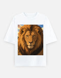 White oversized unisex T-shirt with anime lion front graphic