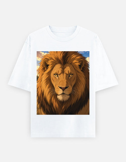 White oversized unisex T-shirt with anime lion front graphic