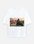 White oversized unisex T-shirt with front graphic print