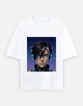 White oversized unisex T-shirt with front graphic portrait