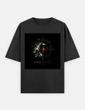 Black oversized unisex T-shirt with centered graphic and crew neck