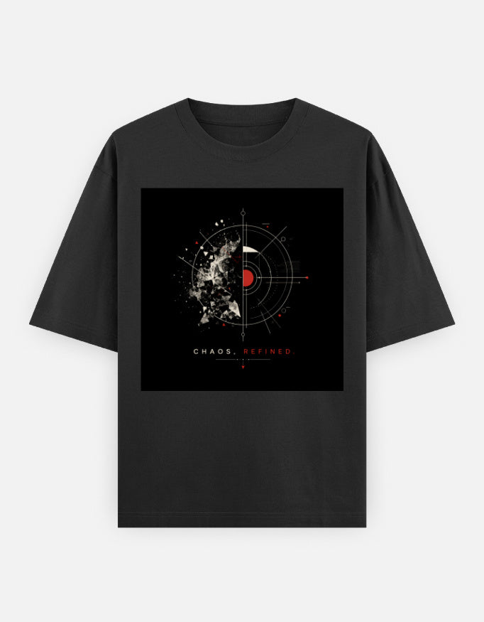 Black oversized unisex T-shirt with centered graphic and crew neck