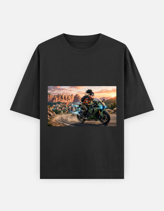 Black oversized unisex T-shirt with front graphic print