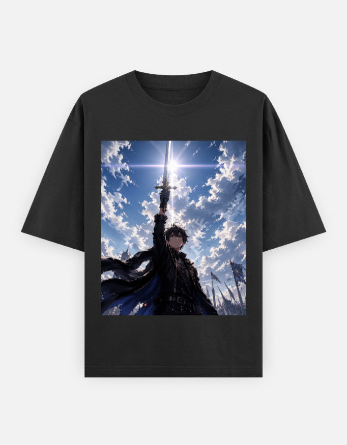 Black oversized unisex T-shirt with front square graphic print